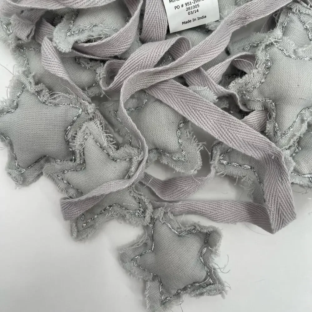 LAND OF NOD Star Garland Fabric Raw Hem Silver Gray Holiday Christmas New Years